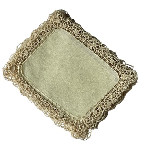 Set Of 10 Pale Yellow Linen & Crochet Doilies 7" X 5.5" Table Decor Wedding - Picture 8 of 13